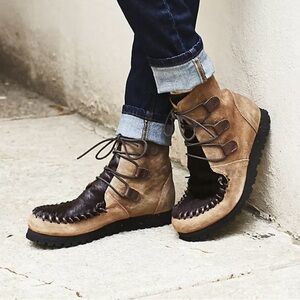 Free People Swiss Hiker Boots suede calf hair leather moccasins brown US10